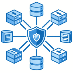 Network visibility cybersecurity icon showing device monitoring and infrastructure visibility