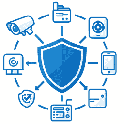 IoT device security icon showing protected connected devices in enterprise networks
